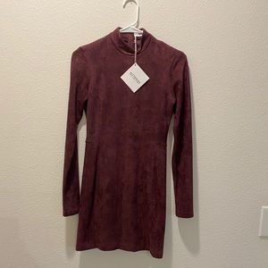Suede long sleeve wine colored dress